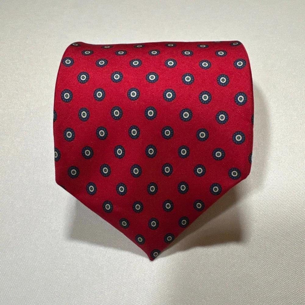 VTG Bert Pulitzer Bloomingdale's Tie Men's Red NB Geometric 100% Silk 58